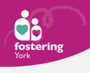 Fostering York - icon of two 'people', representing an adult and child, each with coloured hearts.