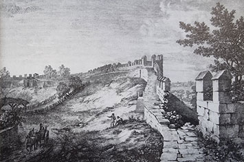 Picture from 1807 showing the ramparts dotted with shrubs and trees and being grazed by sheep and cows. 

