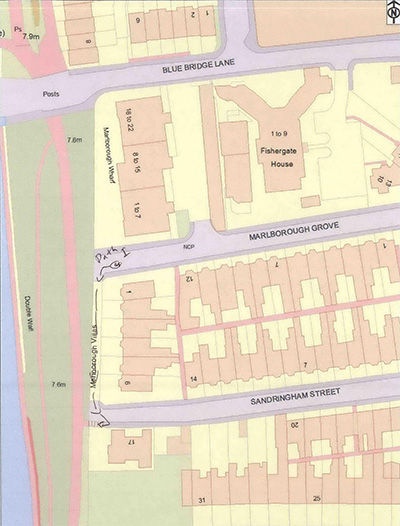 DMMO Register location map for 037: Marlborough Grove to Sandringham Street via Marlborough Villas.