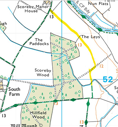DMMO Register location map for 042: From The End of BW15 to BW14 Near Scoreby Manor House.