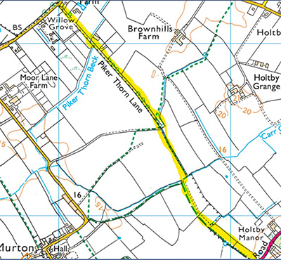 DMMO Register location map for 045: Vengeance Lane Piker Thorn Lane.