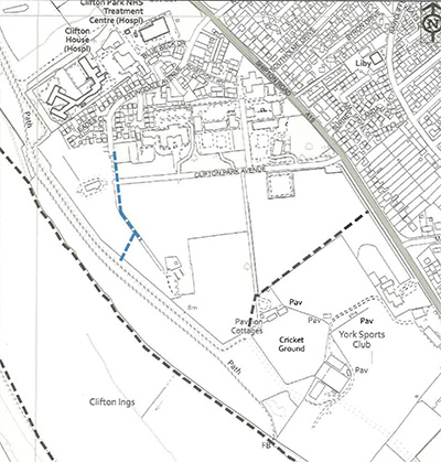 DMMO Register location map for 048: West End of Clifton Park Avenue Near Old Chapel to Ings Flood Bank.