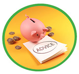 Money advice piggy bank and coins.