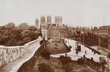 Old postcard showing York Minster from the City Walls.