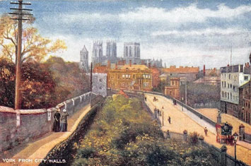 Old postcard depicting York Minster from the City Walls.